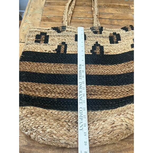 Unbranded Jute Tote Bag Large 20" Double Strap Shoulder Brown Striped 100% Jute - Picture 7 of 11